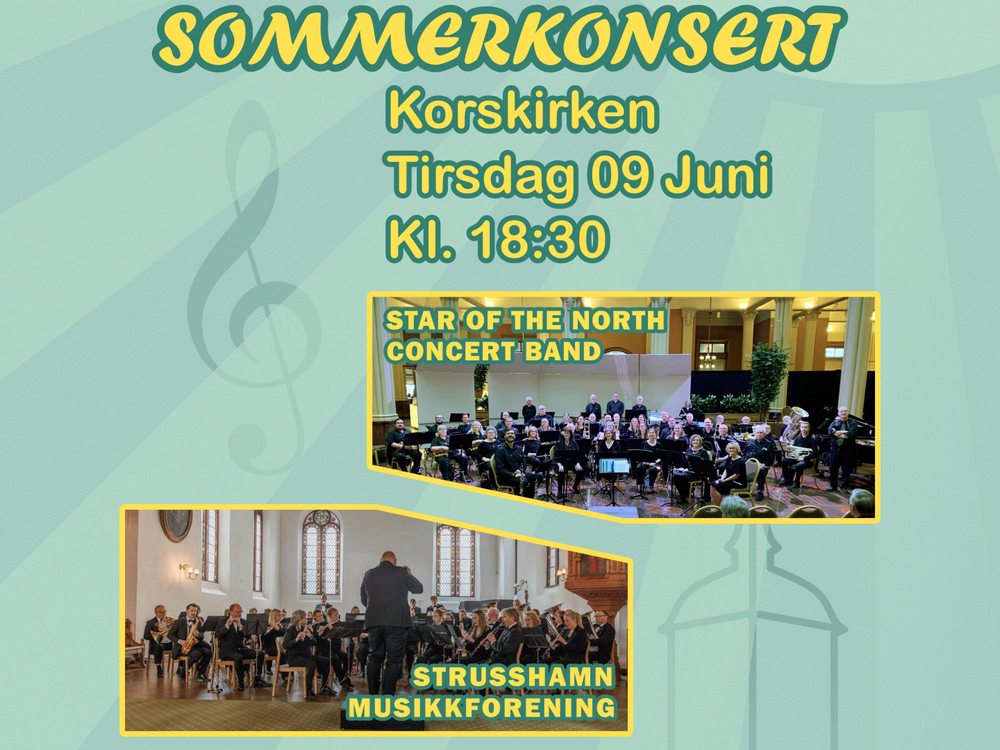Plakat: Sommerkonsert i Korskirken, Tirsdag 09 juni, klokken 18:30